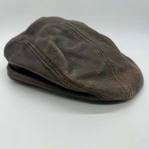 Brown Leather Newsboy Hat Sz L/XL